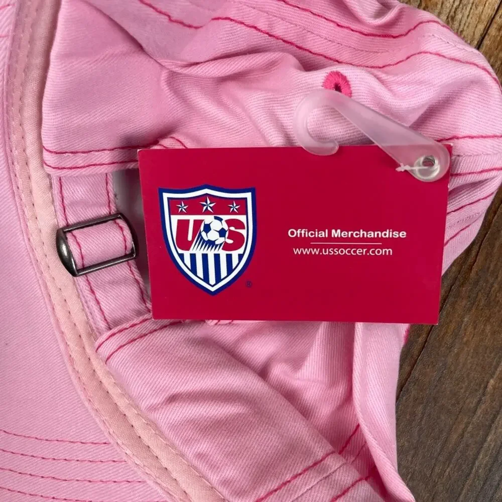USA National Soccer Women's OS Pink 100% Cotton Adjustable Embroidered Logo Hat